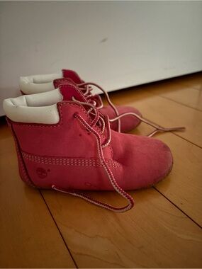 Timberland Pink and White Kids Lace-Up Boots